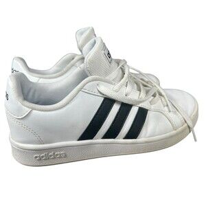 adidas Kids White Sneakers with Black Stripes